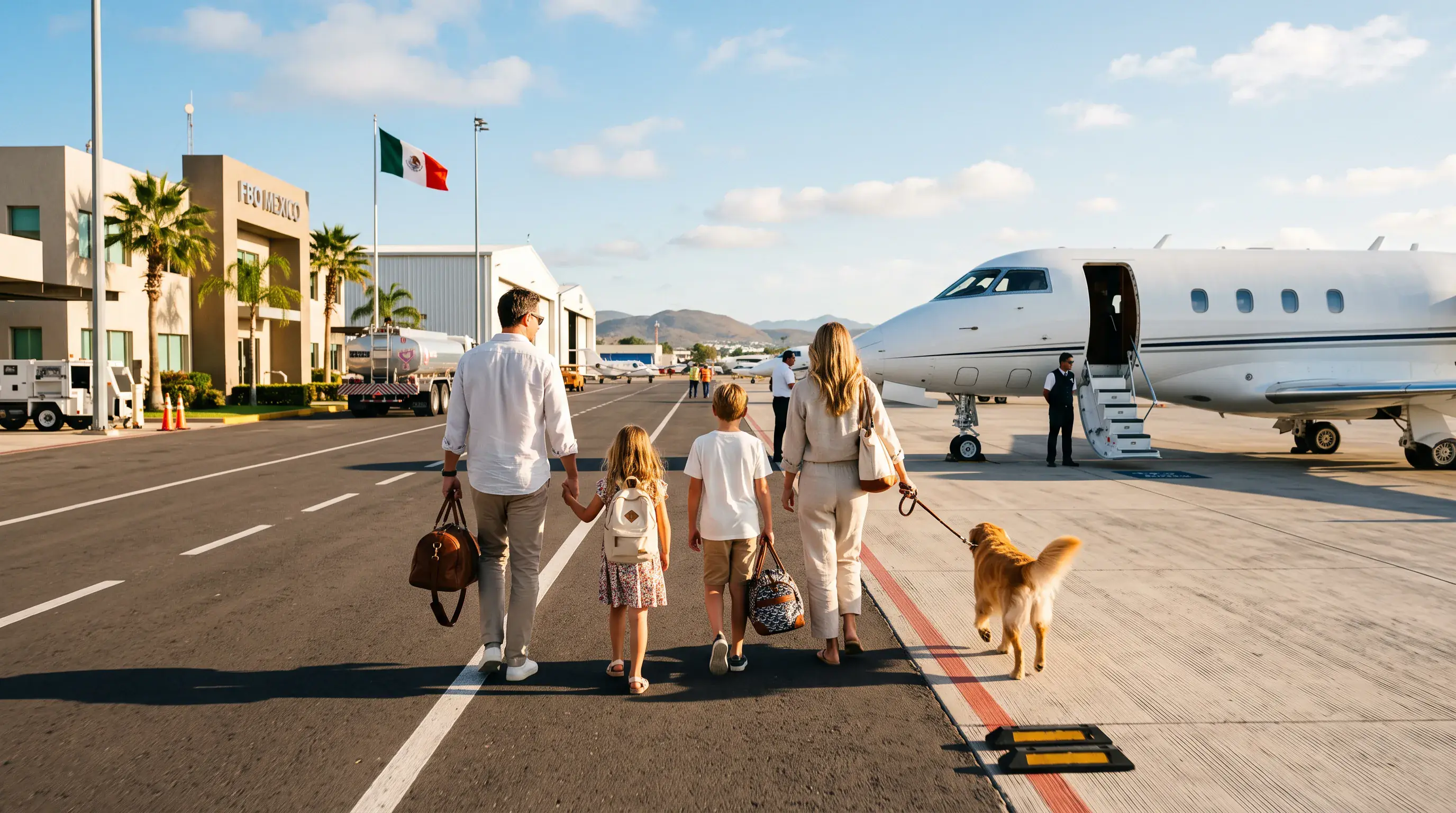 Familia viajando en aviación privada